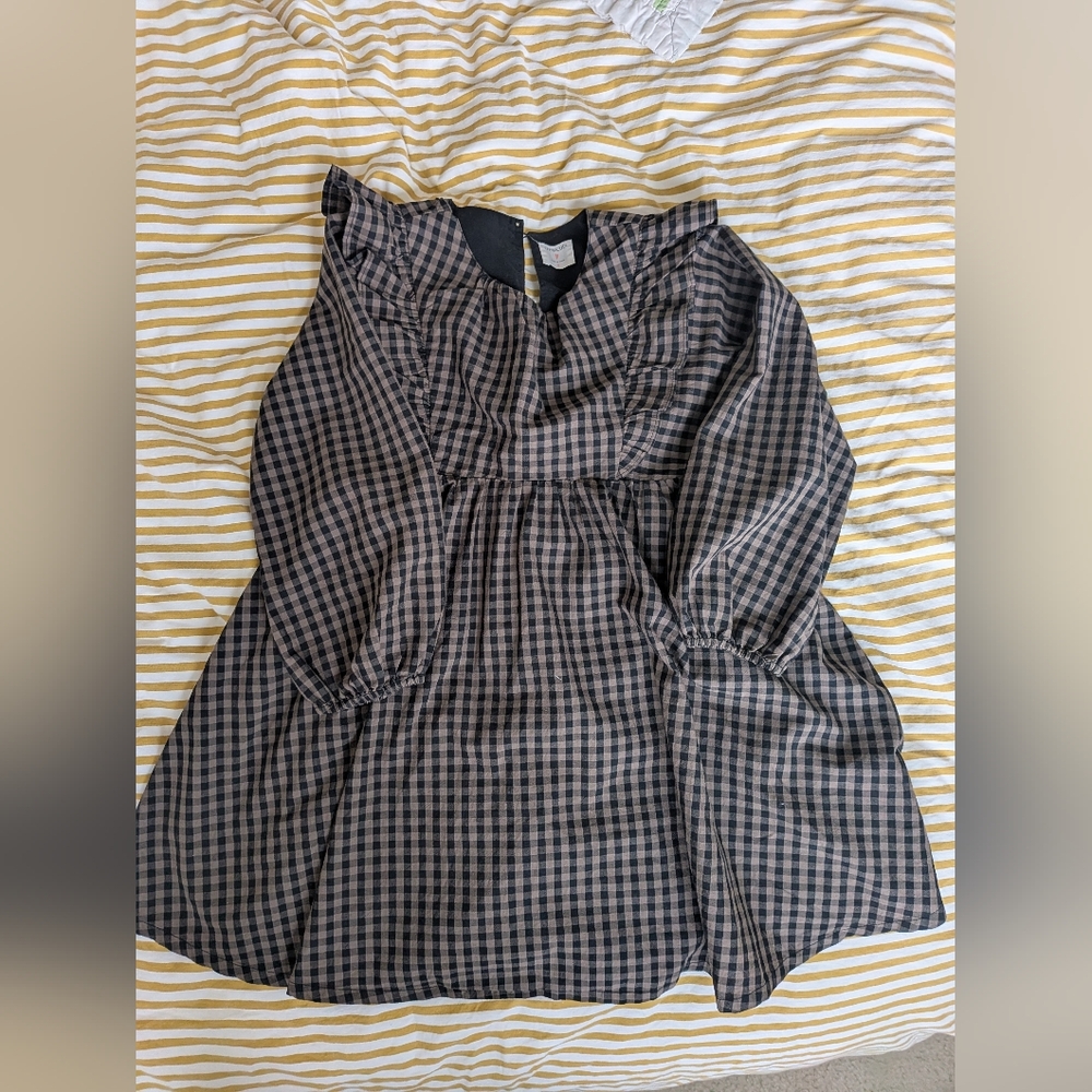 Crewcuts Black and Brown Plaid Long-Sleeve Kids Dress
